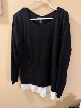 INC Black Layered-Look Long Sleeve Top with White Hem size XL